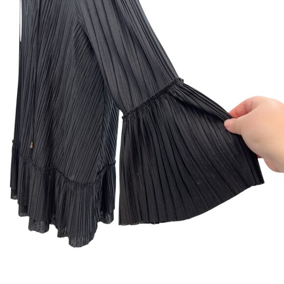 Free People Can't Help It Plisse Pleated Long Sleeve Mini Dress Black Size Large - Picture 8 of 12